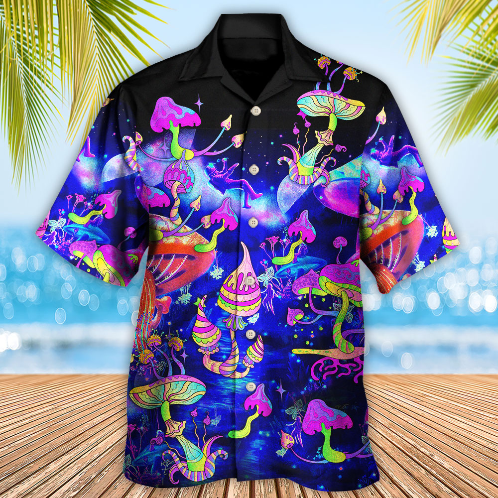 Hippie Mushroom Galaxy Neon Colorful Art - Hawaiian Shirt - Reefox
