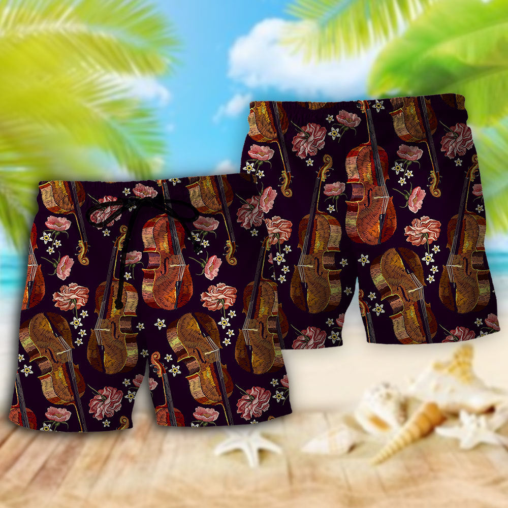 Violon Music Lover Floral Style - Beach Short Reefox - Owls Matrix LTD