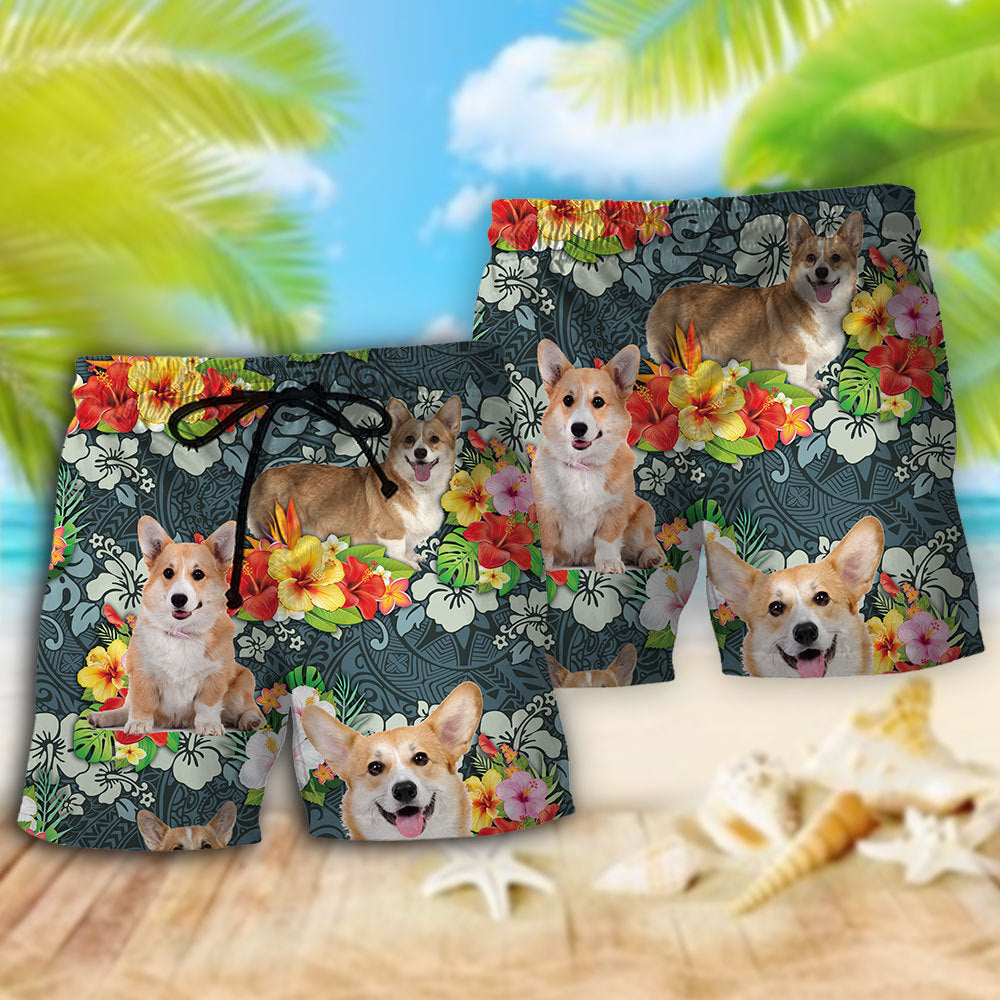 Corgi Tropical Floral Style - Beach Short Reefox - Owls Matrix LTD