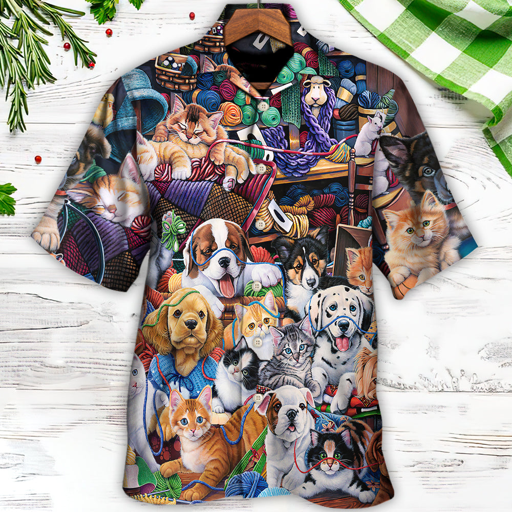 Dog And Cat Play Yarn Together - Hawaiian Shirt - Reefox