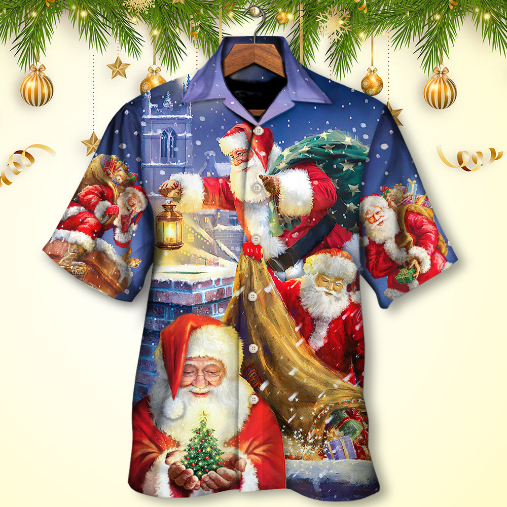 Christmas Funny Santa Claus Up On Rooftop Art Style - Hawaiian Shirt - Reefox