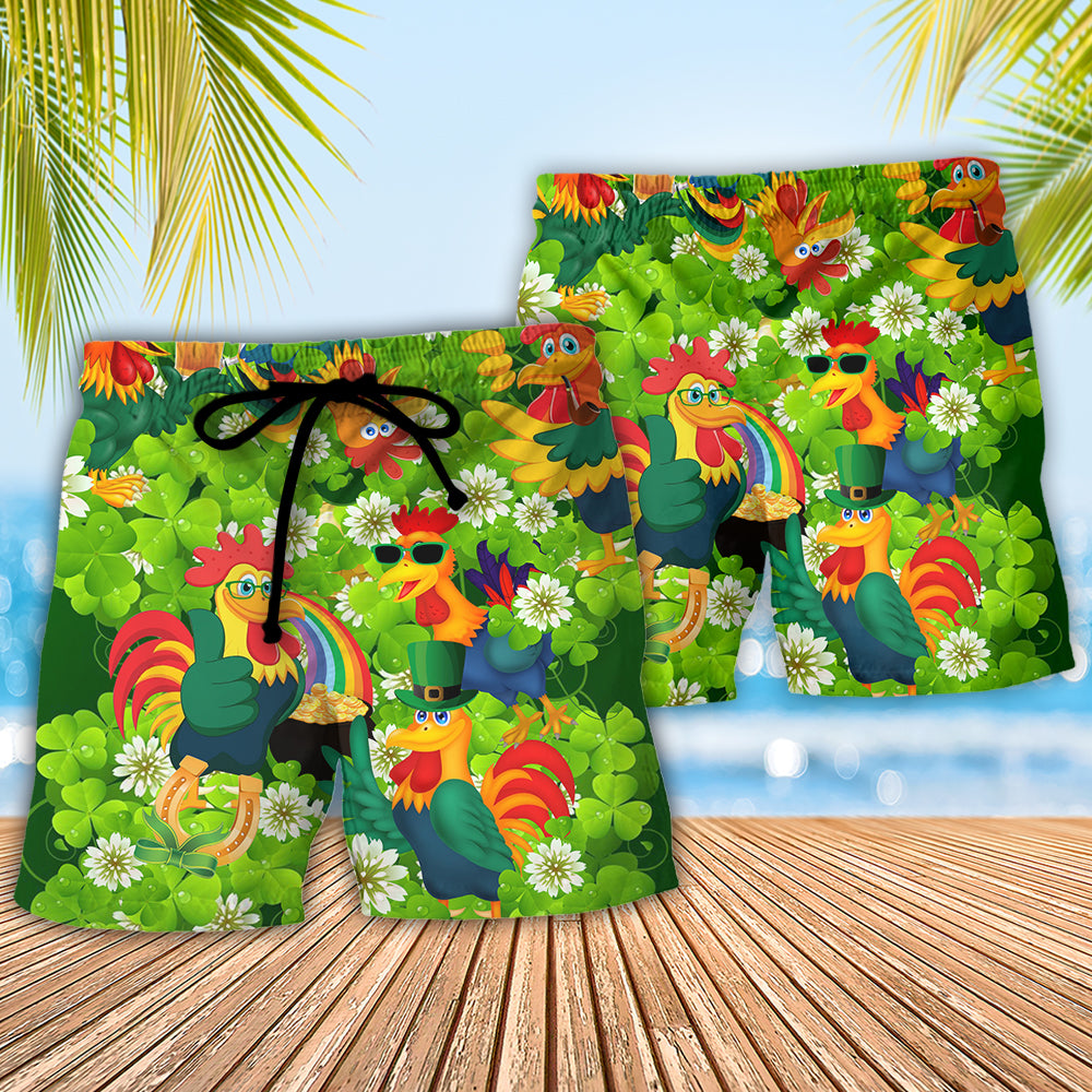 Chicken Roosters Bring Luck Shamrock - Beach Short Reefox - Owls Matrix LTD