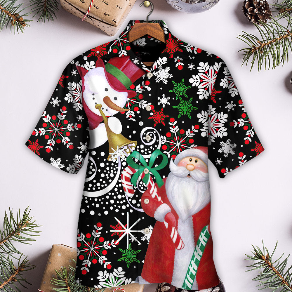 Christmas Snowyday With Santa And Snowman - Hawaiian Shirt - Reefox