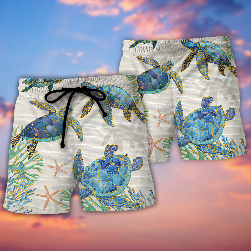 Turtle Peaceful Relaxing Calm Of The Beach And Ship With Sails - Beach Short Reefox - Owls Matrix LTD