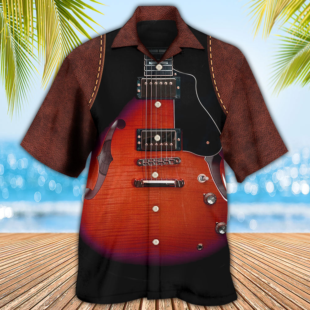 Guitar Red Vintage Leather - Hawaiian Shirt - Reefox
