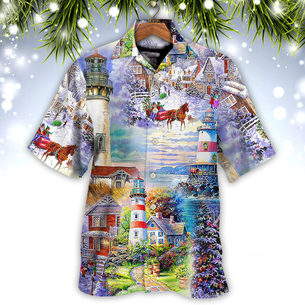 Lighthouse Christmas Santa Through The Storm - Hawaiian Shirt - Reefox