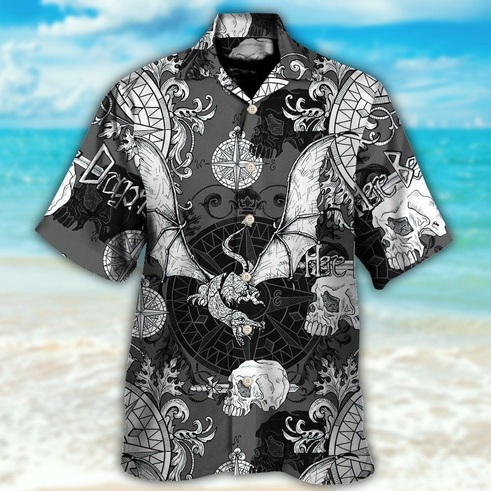 Dragon Snorting Fire Gothic Nautical Compass And Baroque - Hawaiian Shirt - Reefox