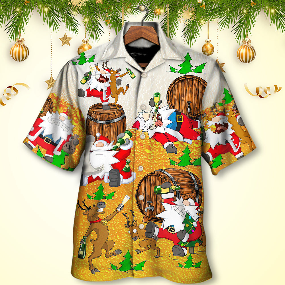 Christmas Santa Claus Drunk Beer Funny Happy Xmas - Hawaiian Shirt - Reefox