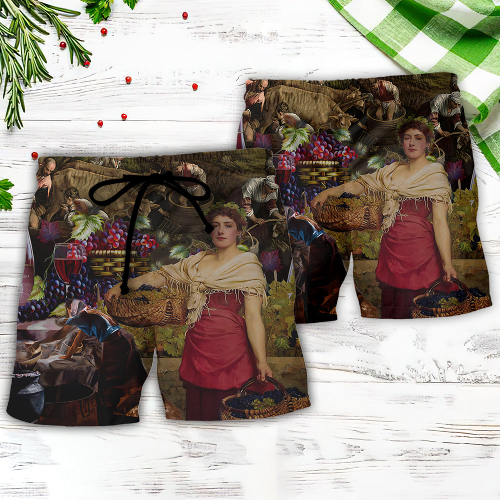 Wine Making Grape Pickers Carrying Grapes - Beach Short Reefox - Owls Matrix LTD