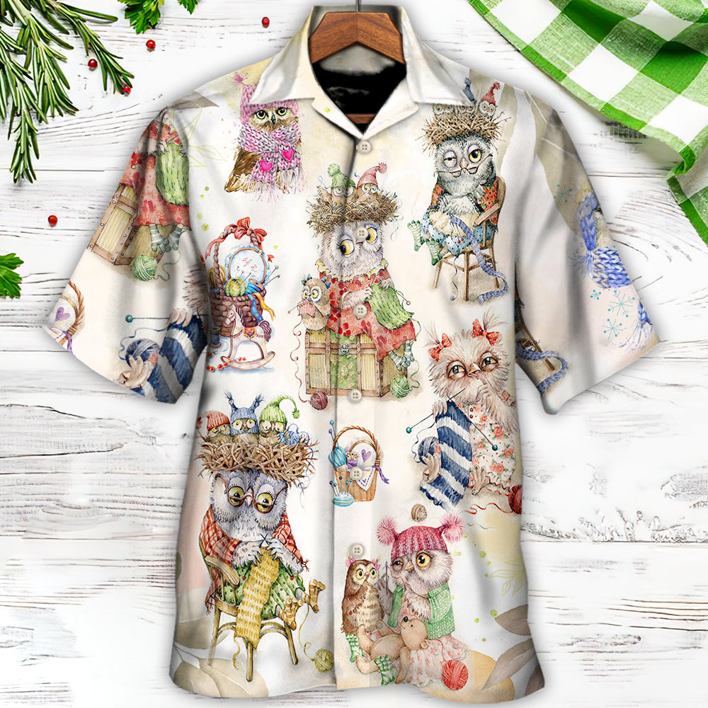 Owl Knitting Is Happy Place - Hawaiian Shirt - Reefox
