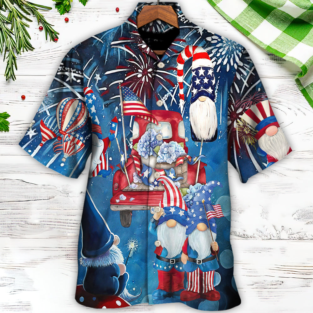 Independence Day Cute Three Trio Gnome 4th Of July - Hawaiian Shirt - Reefox