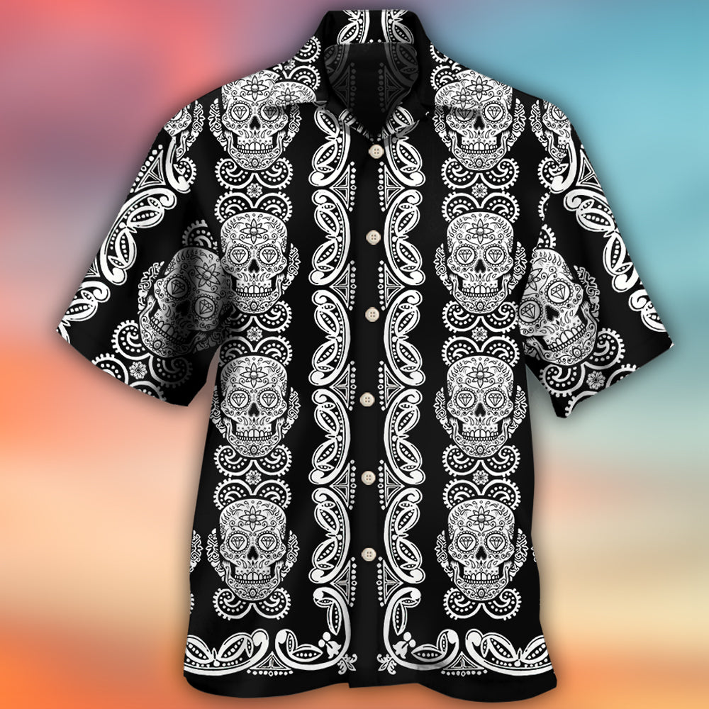 Skull Diamond Pattern Black And White - Hawaiian Shirt - Reefox