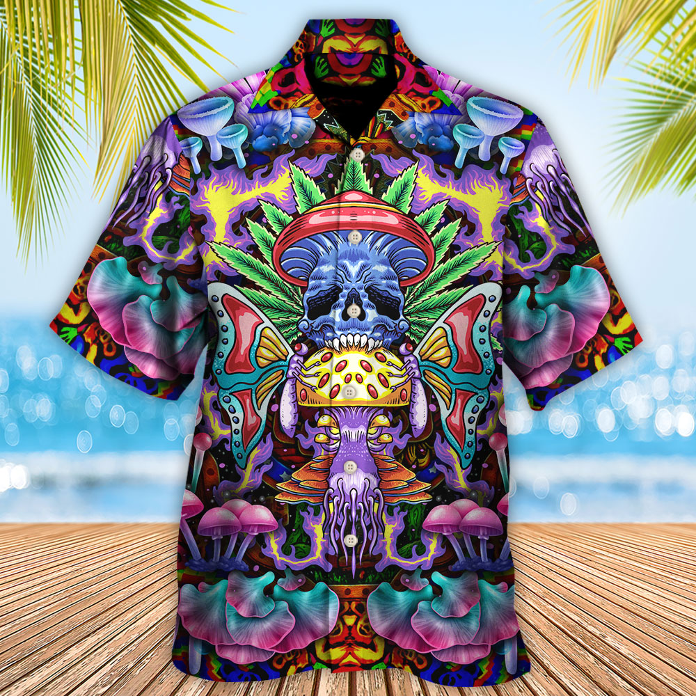 Hippie Mushroom And Skull Art - Hawaiian Shirt - Reefox