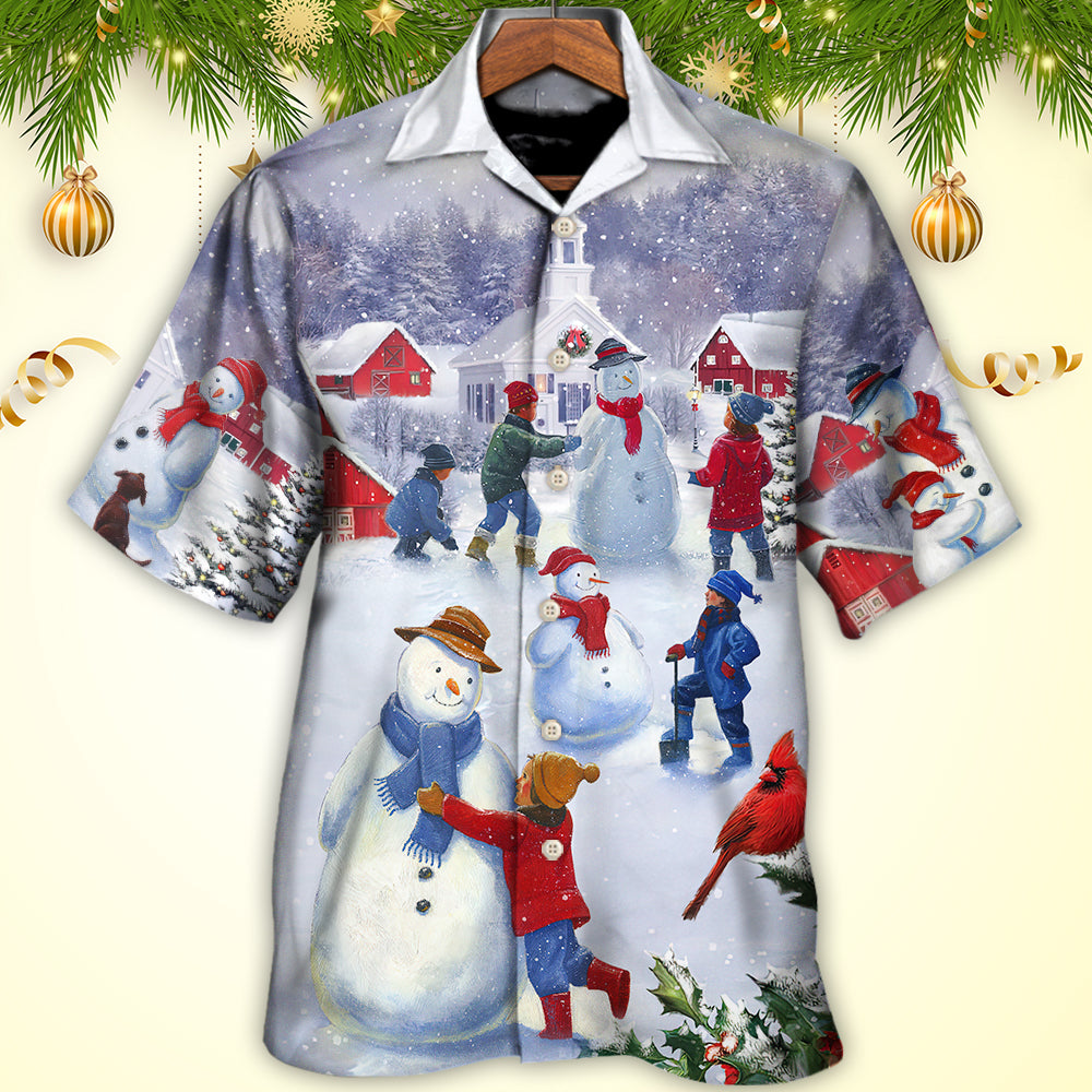 Christmas Children Love Snowman In The Christmas Town - Hawaiian Shirt - Reefox