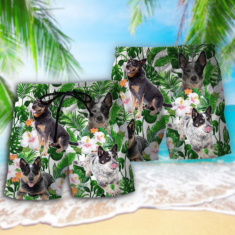 Australian Cattle Dog Tropical Floral - Beach Short Reefox - Owls Matrix LTD