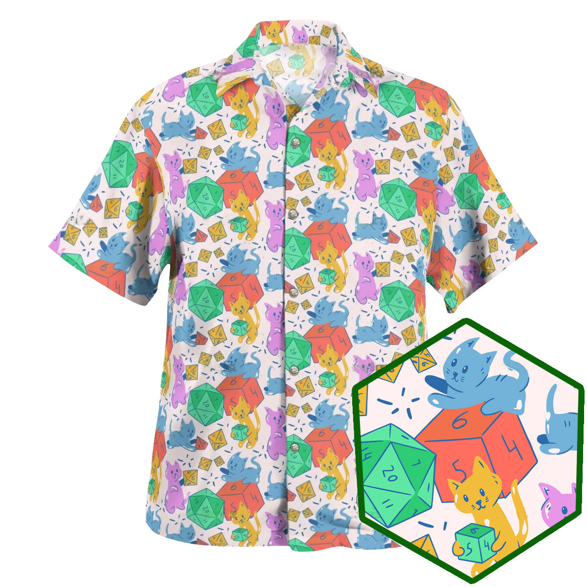 DnD Cat Cute Rolling Dice - Hawaiian Shirt - Reefox