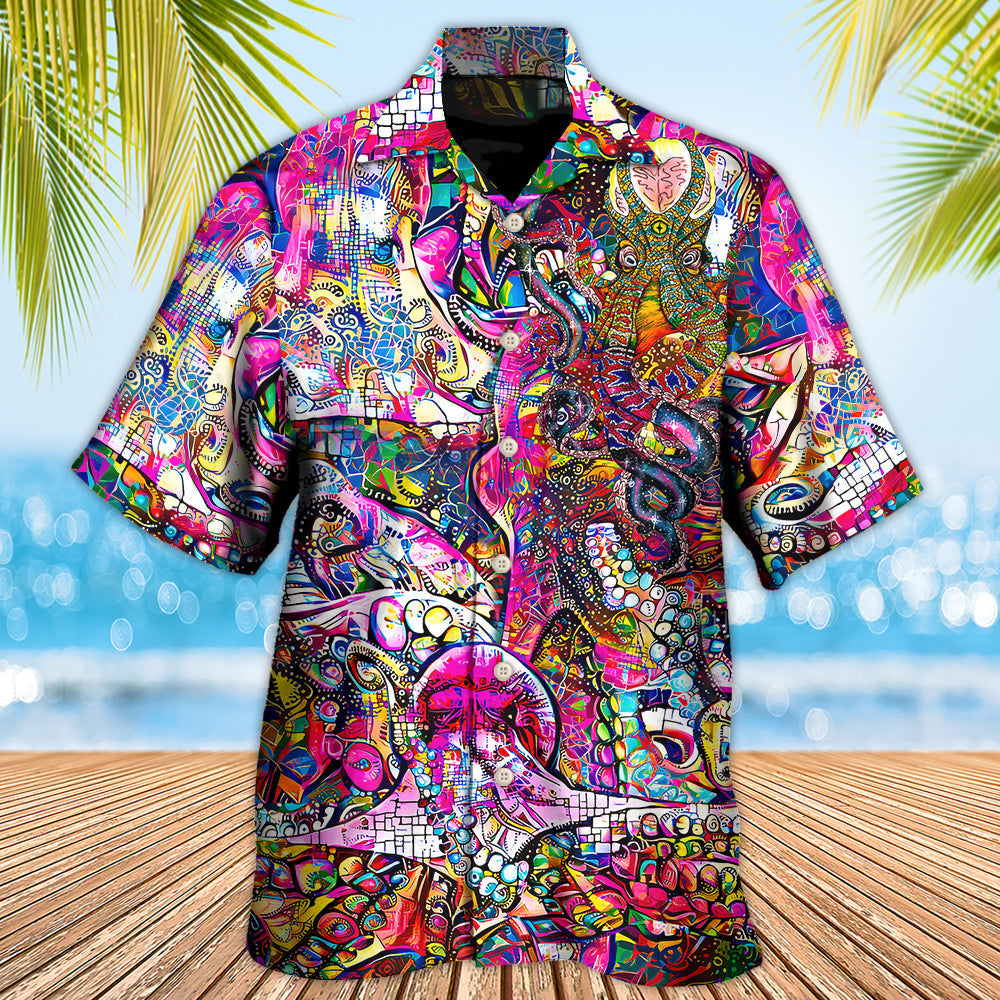 Octopus in Whimsical Modern Psychedelics - Hawaiian Shirt - Reefox