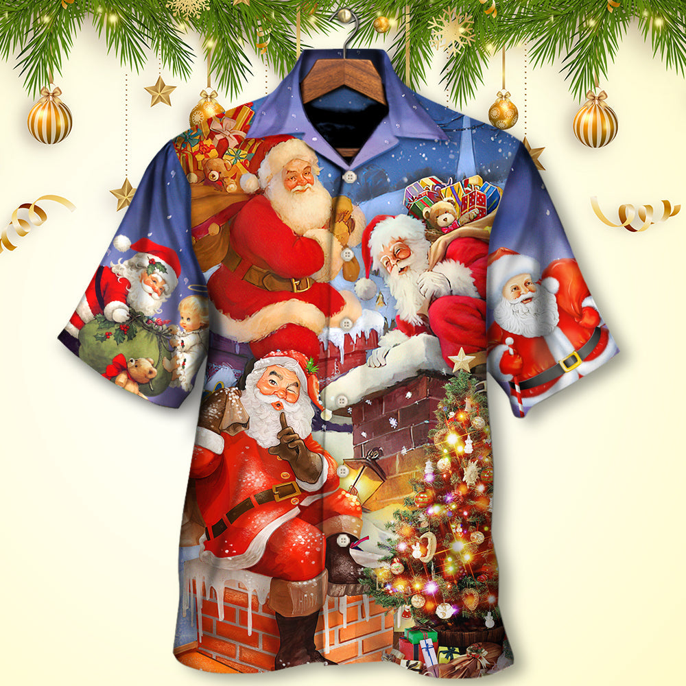 Christmas Up On Rooftop Santa Claus Art Style - Hawaiian Shirt - Reefox