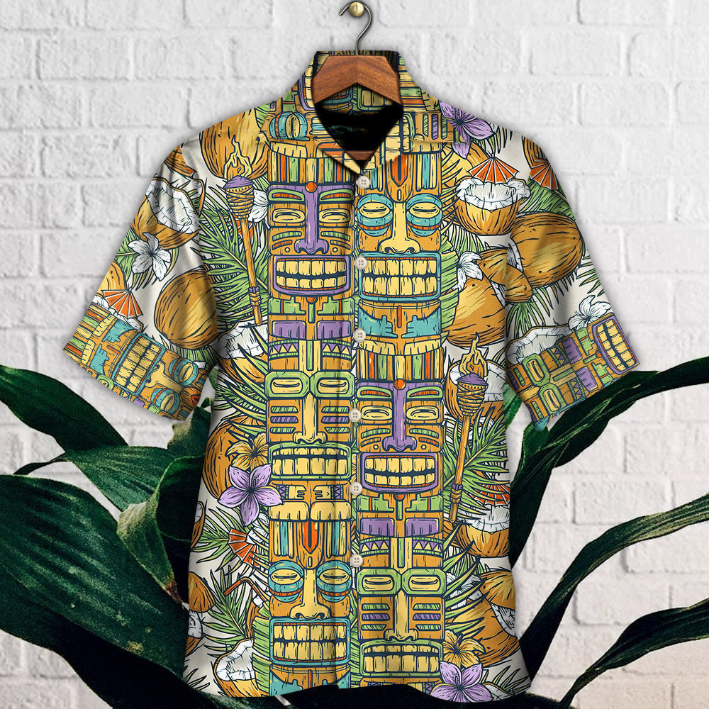 Tiki Tradition Tribal Mask And Coconut Tropical - Hawaiian Shirt - Reefox