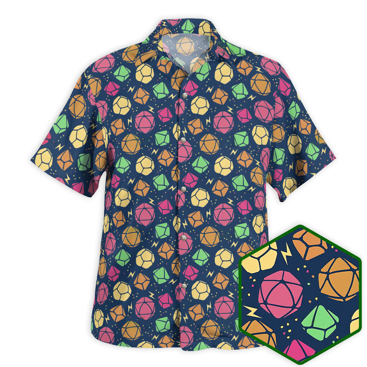 DnD Geeky Dice Thunder Pattern - Hawaiian Shirt - Reefox