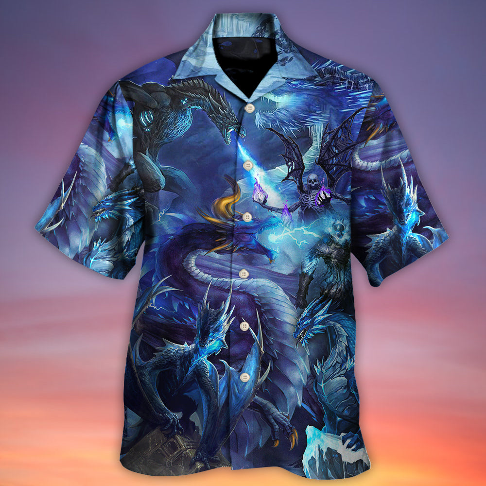 Dragon Blue Skull Fire Lightning Art Style - Hawaiian Shirt - Reefox