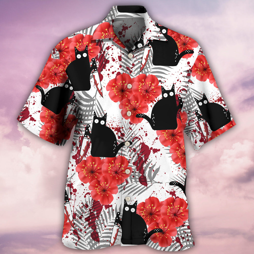 Black Cat Blood Stains - Hawaiian Shirt - Reefox