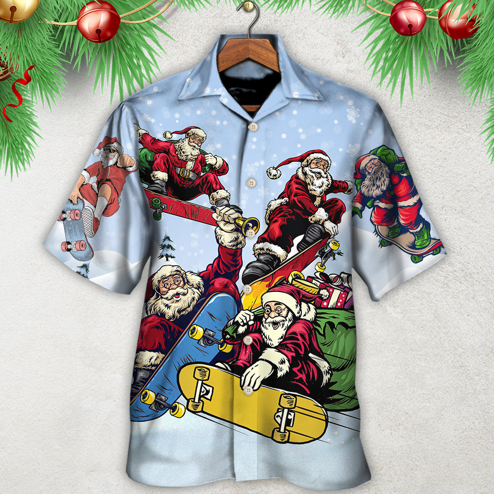 Christmas Santa Skateboard Snow Day - Hawaiian Shirt - Reefox