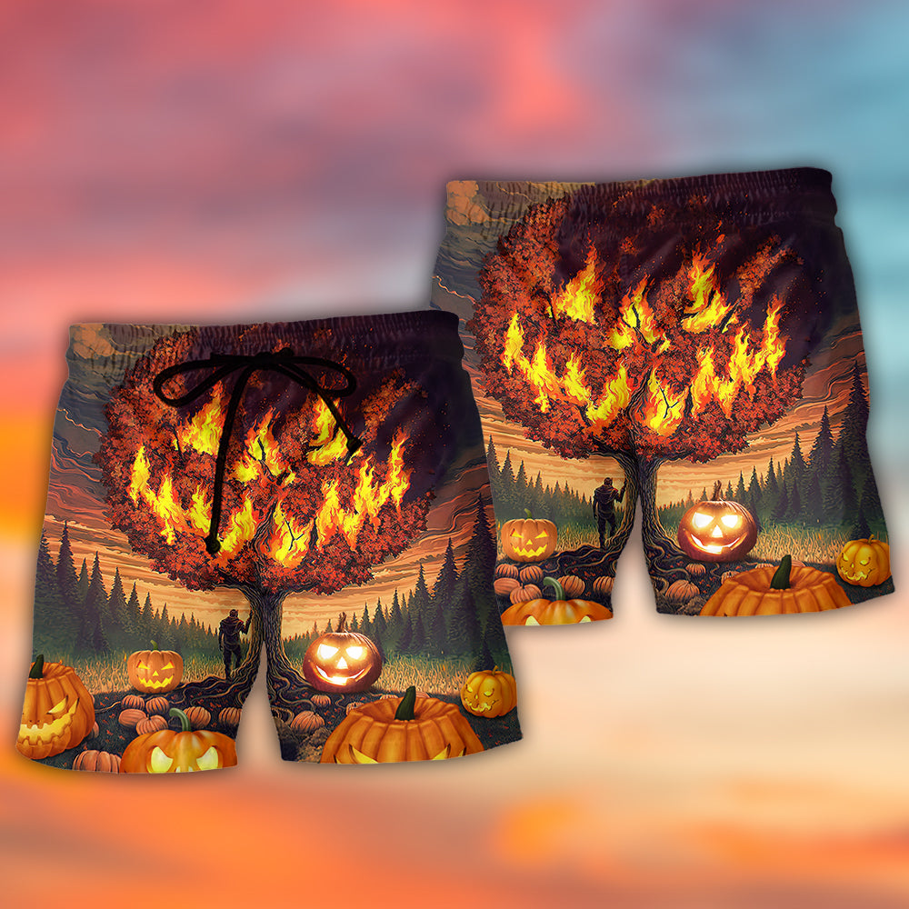 Halloween Pumpkin Burning Crazy Style - Beach Short Reefox - Owls Matrix LTD