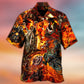 Motorcycle Lover Skull Fire Burning Art Style - Hawaiian Shirt - Reefox