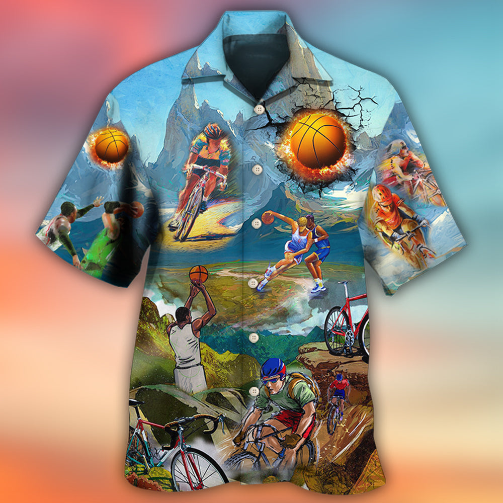 Cycling And Basketball Moutain Painting Lover - Hawaiian Shirt - Reefox