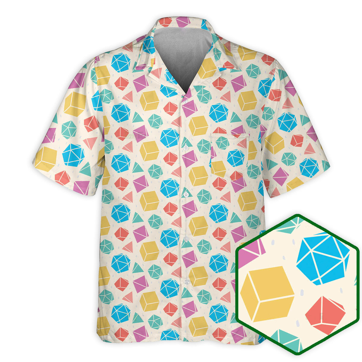 DnD Dice Polygonal Pattern - Hawaiian Shirt - Reefox