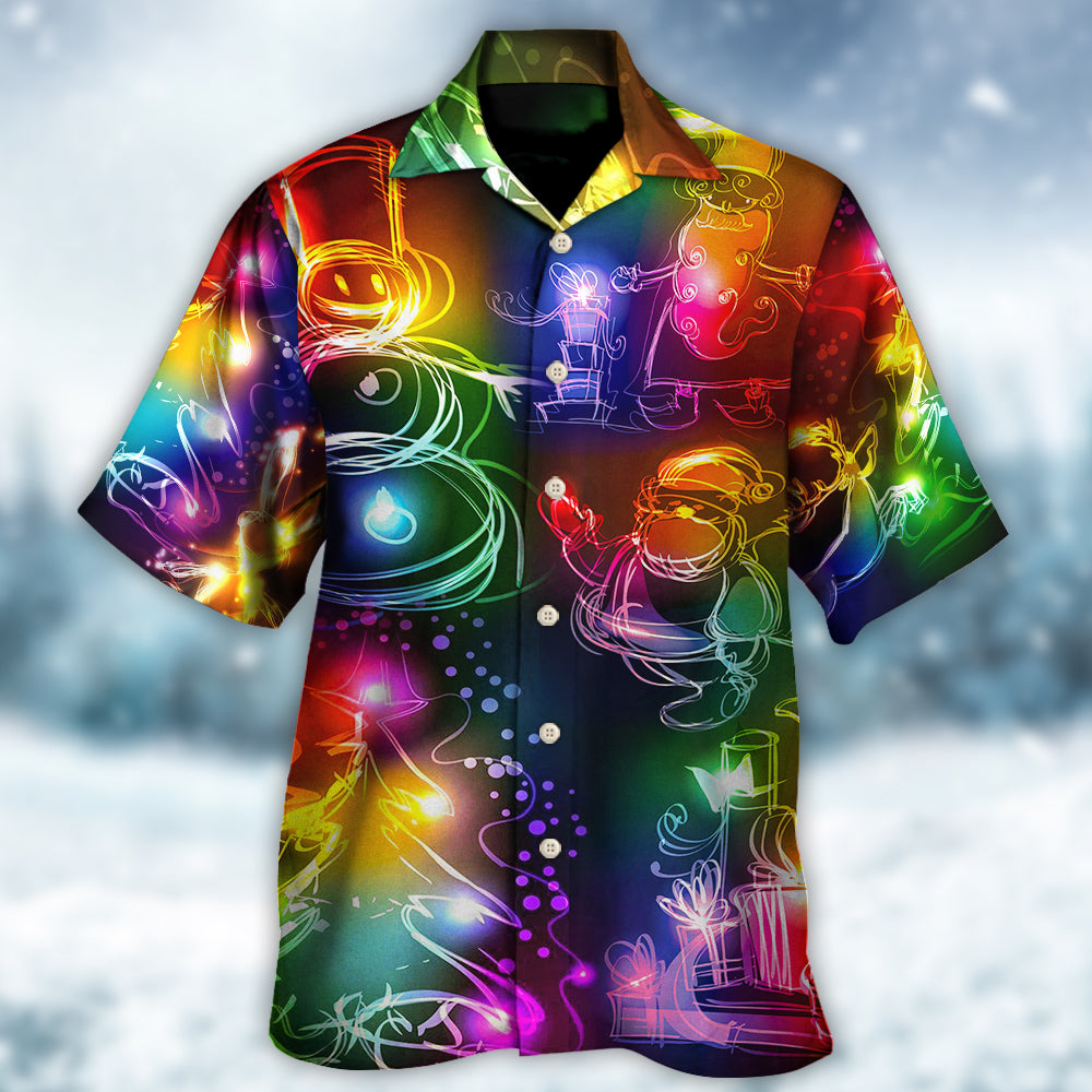 Christmas Santa Claus Tree Snowman Neon Light Style - Hawaiian Shirt - Reefox