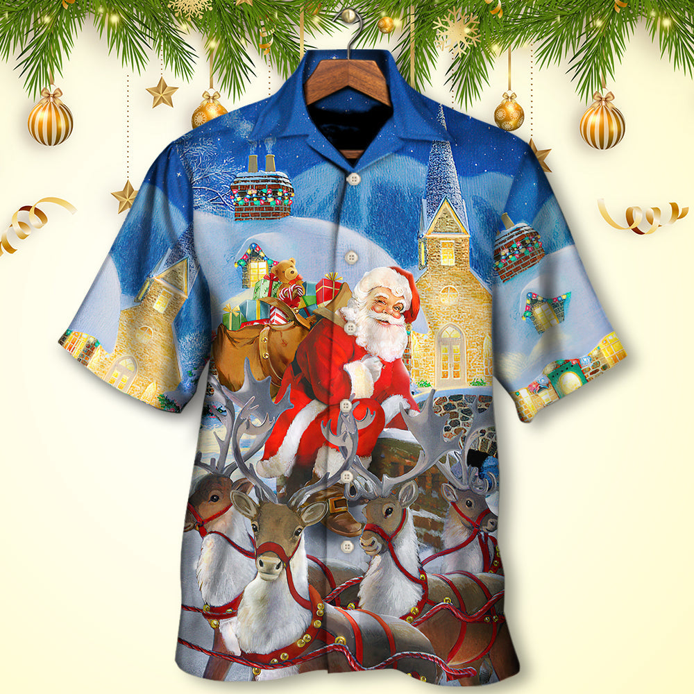 Christmas Santa Claus Reindeer Gift For Xmas Art Style - Hawaiian Shirt - Reefox