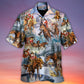 Christmas Santa Claus Riding Horse Snow Mountain Art Style - Hawaiian Shirt - Reefox