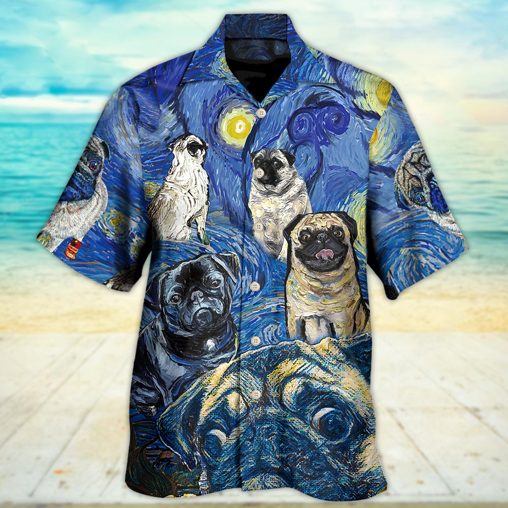 Pug Dog Cute Starry Night - Hawaiian Shirt - Reefox