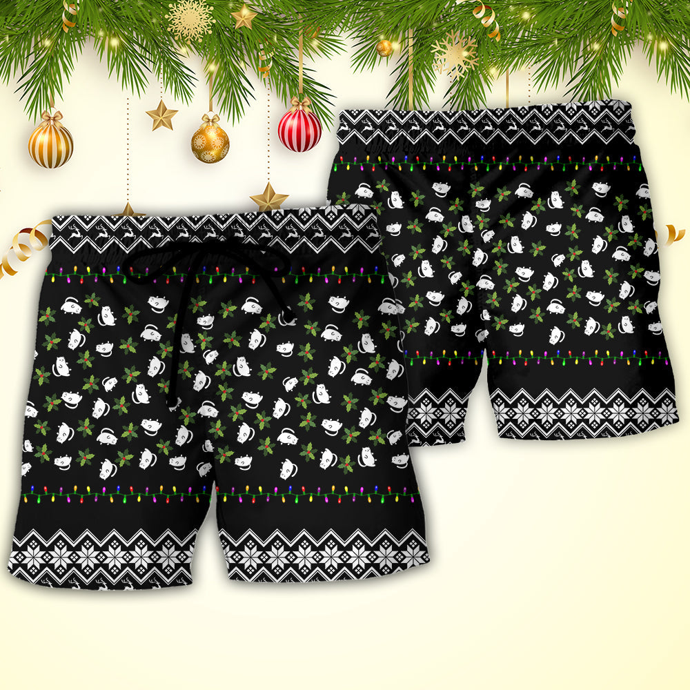 Black Cat Wreck The Tree And Blame The Doggie Merry Christmas La La - Beach Short Reefox - Owls Matrix LTD