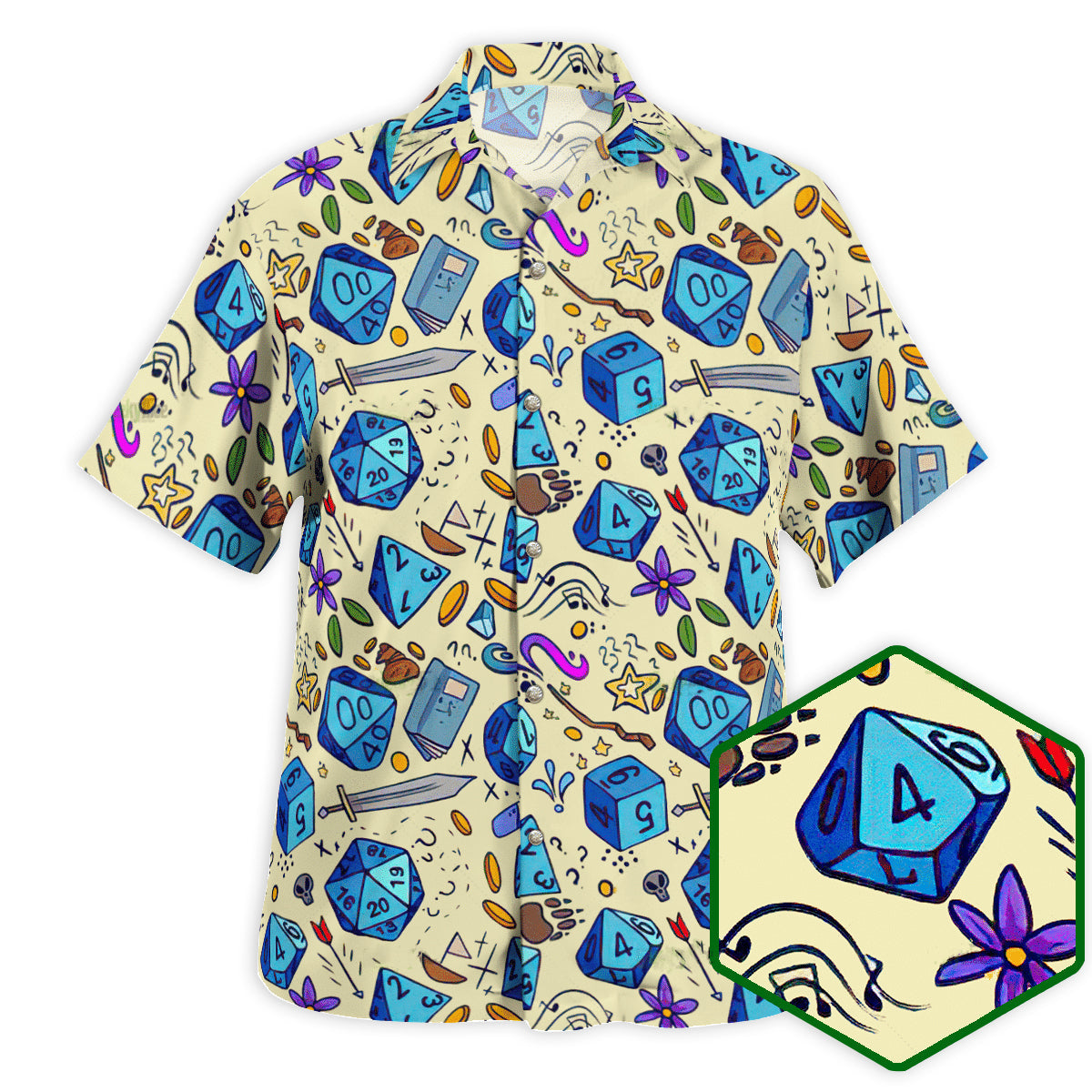 DnD Dice Sword Vintage Style - Hawaiian Shirt - Reefox