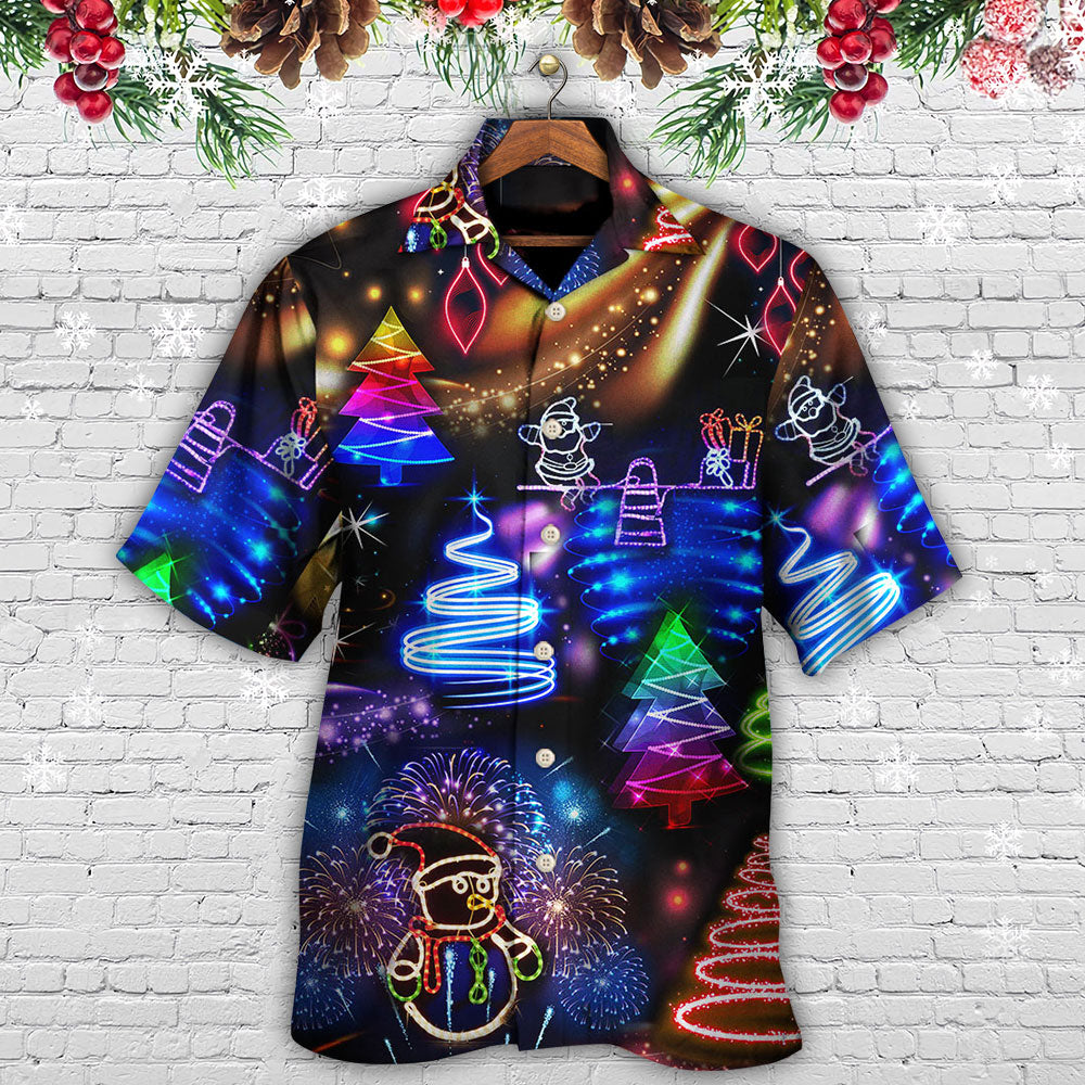 Christmas Neon Art Santa And Snowman - Hawaiian Shirt - Reefox