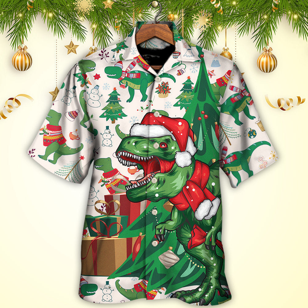 Christmas Dinosaurs Xmas Tree T-rex Merry Rexmas - Hawaiian Shirt - Reefox