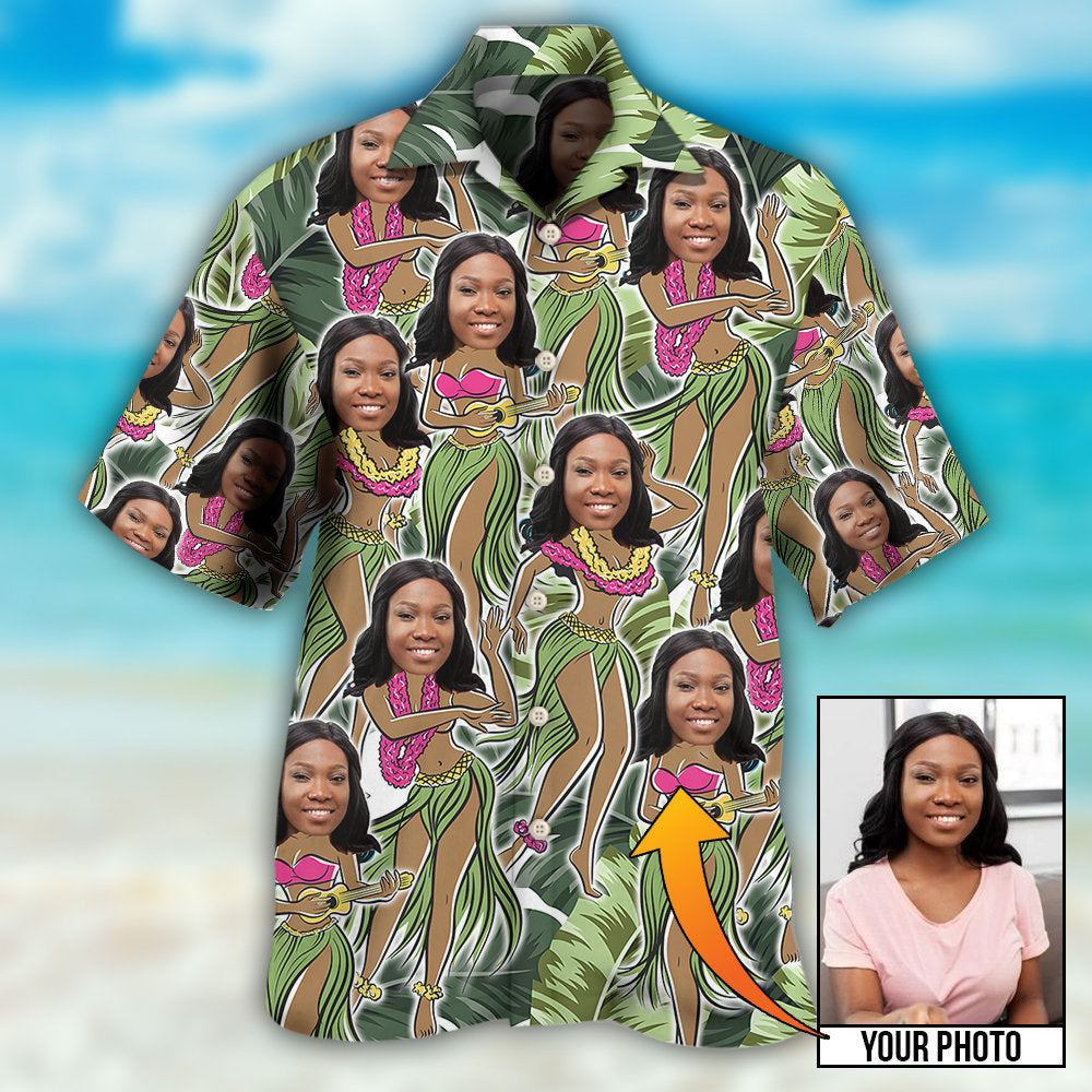 Black Woman Face Amazing Tropical Leaves Custom Photo - Hawaiian Shirt - Reefox
