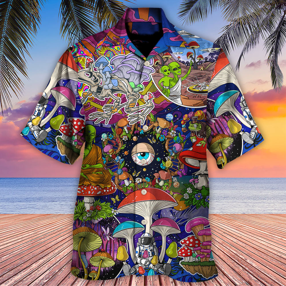 Hippie Mushroom Aliens Stay Hippie Colorful Art - Hawaiian Shirt - Reefox