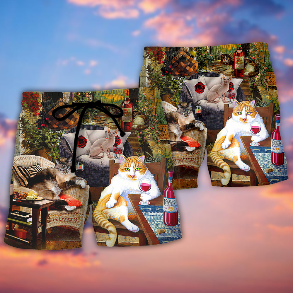 Cat Drink Wine And Judge - Beach Short Reefox - Owls Matrix LTD