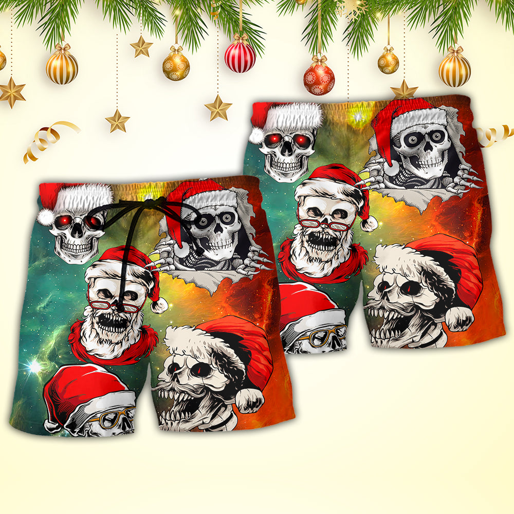 Christmas Bad Santa Skull Love Xmas Galaxy - Beach Short Reefox - Owls Matrix LTD