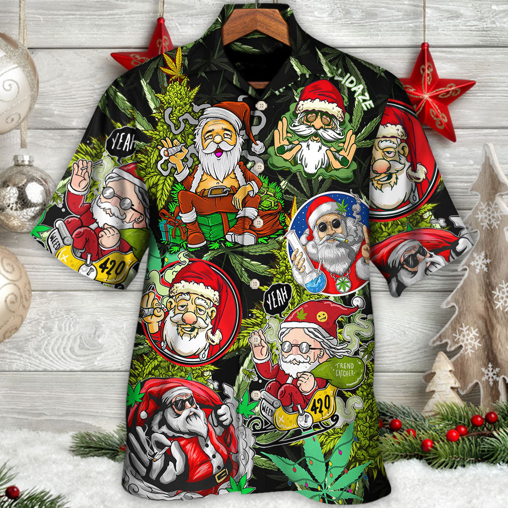 Christmas Weed Smoking Santa Hippie - Hawaiian Shirt - Reefox