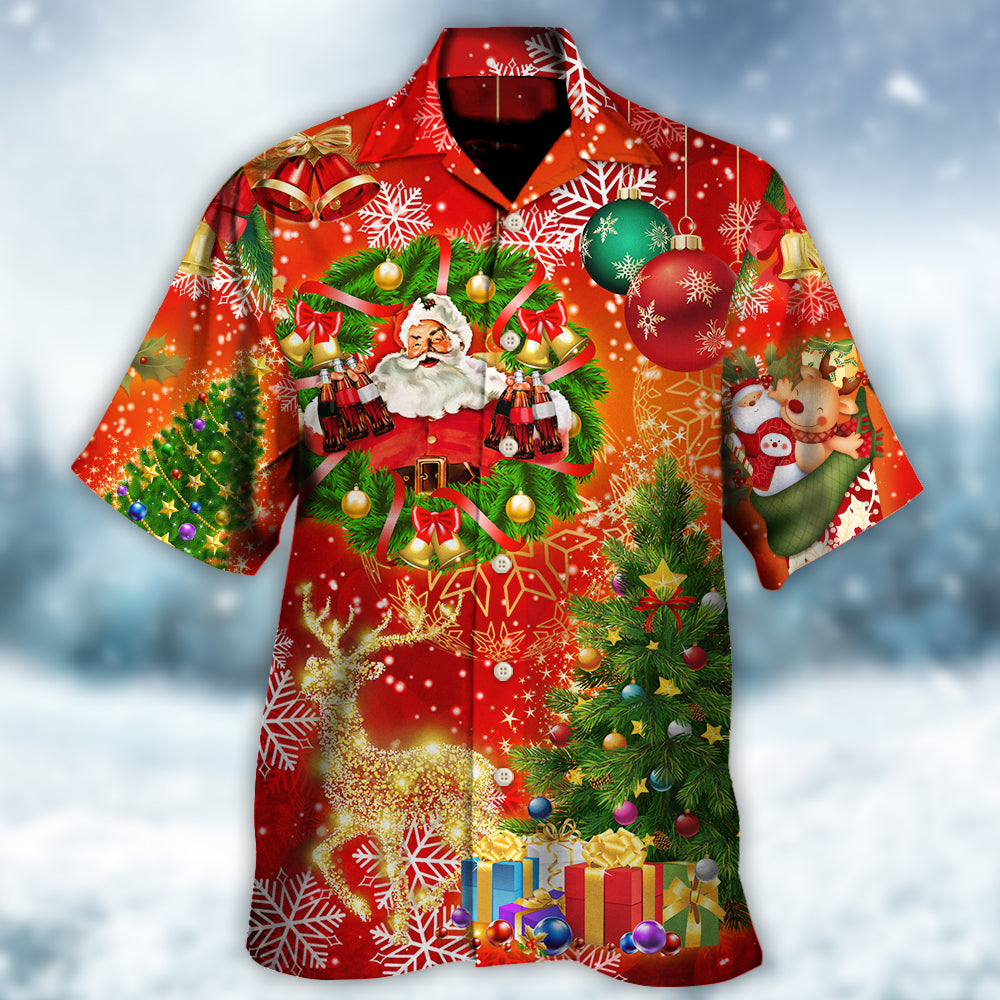 Christmas Santa Claus Drinking Christmas Tree Red Light - Hawaiian Shirt - Reefox