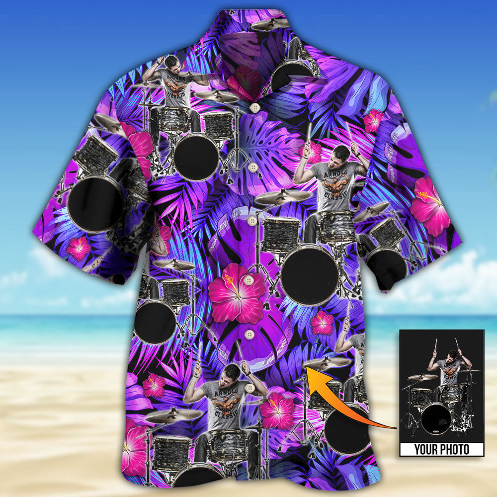 Drum Purple Tropical Style Custom Photo - Hawaiian Shirt - Reefox