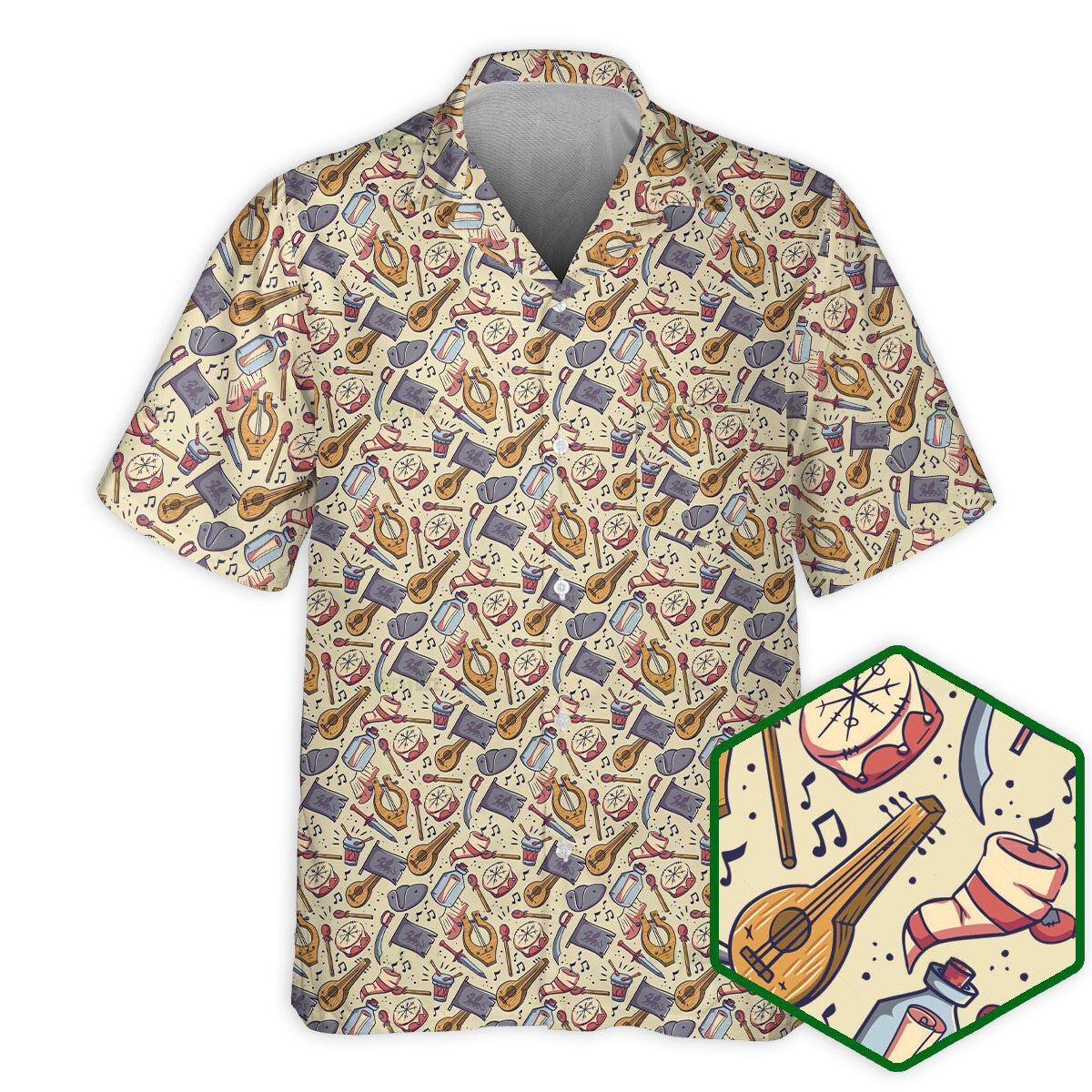 DnD Bard With Sword And Music Pattern - Hawaiian Shirt - Reefox