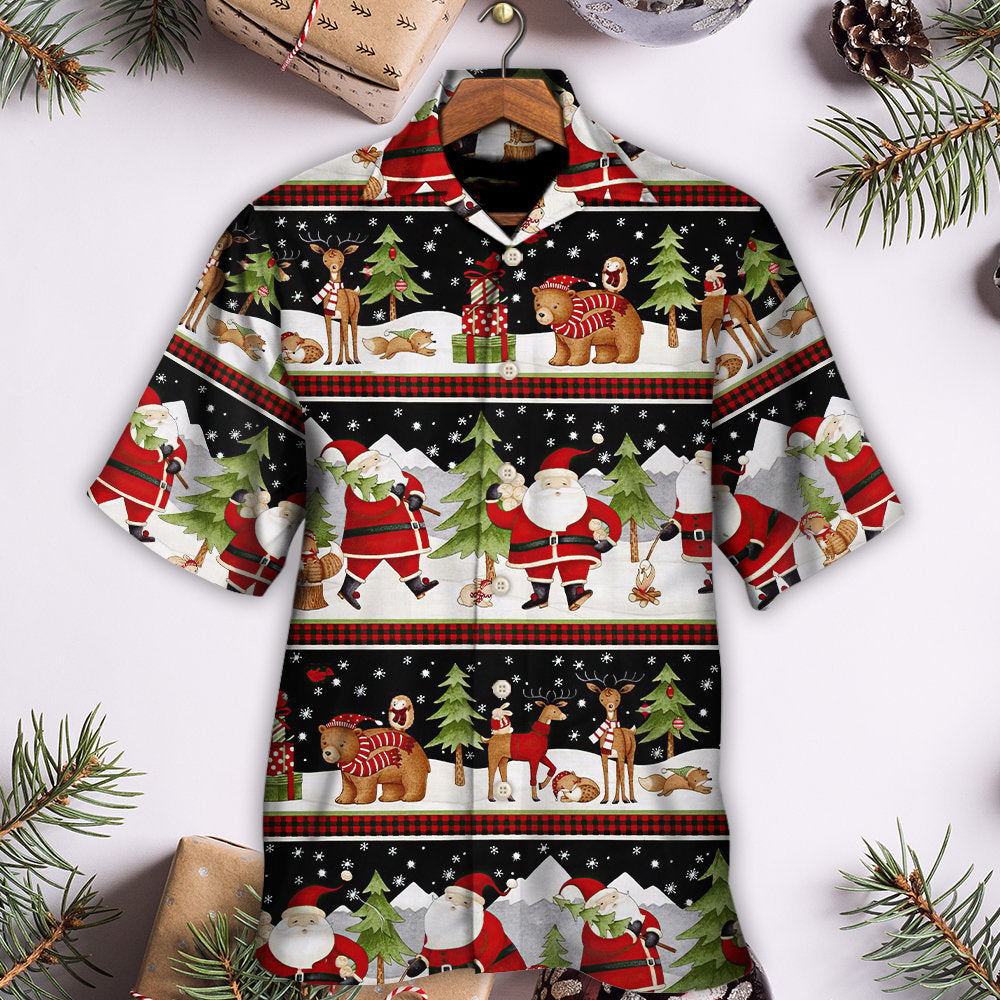 Christmas Happy Night With Santa Reindeer And Bear - Hawaiian Shirt - Reefox