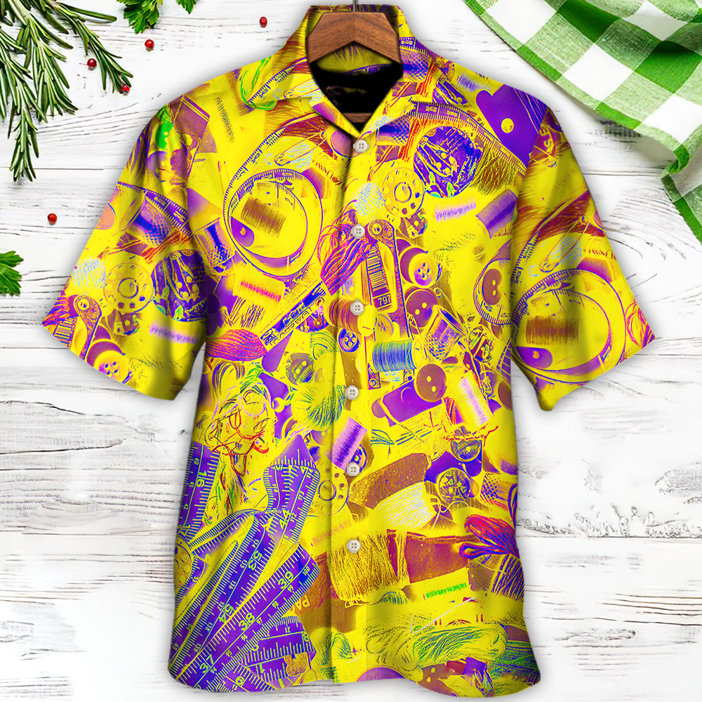 Embroidery Sewing Tailor Spool Vintage Retro Yellow Knitting - Hawaiian Shirt - Reefox