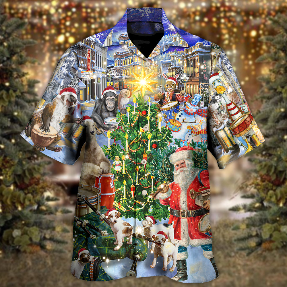 Christmas Animal Happiness With Drum - Hawaiian Shirt - Reefox